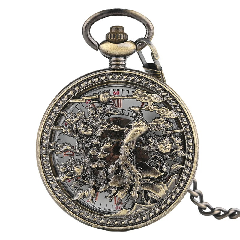 

Beautiful Flower Women Phoenix Men Mechnical Pocket Watch Charm Unisex Lucky Pendant Vintage Carving Watches for Unique Gifts