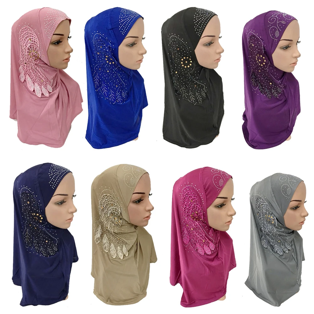 Мусульманские мусульманские женские Стразы ледяной Шелковый Хиджаб шарфы