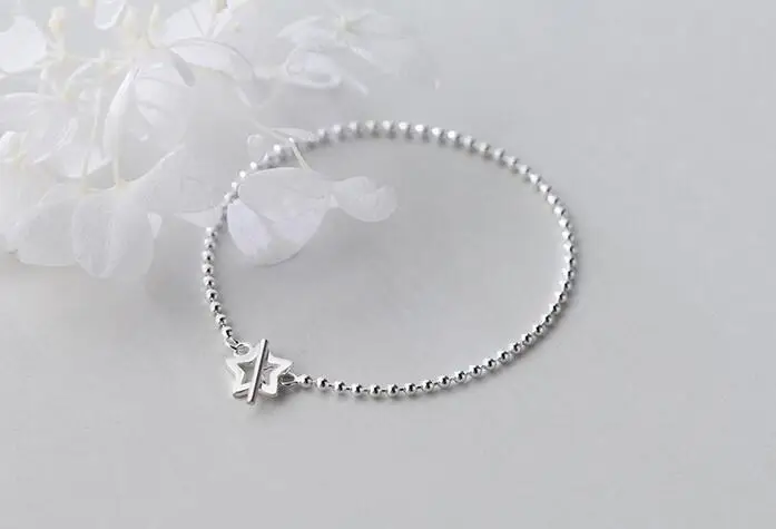 Реальный. Женский серебряный шарнирный браслет со звездами на удачу Круглый