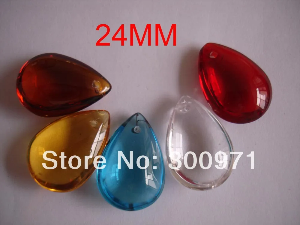 

Wholesale price, Free shipping 10 colors mixed 100pcs/lot 24mm crystal tear drop pendant for chandelier / curtain parts