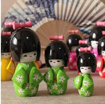 Синий 3 шт. новые милые японские розовые и красные деревянные куклы Kokeshi ручной работы для девочек 12 см 10 см 8 см - Цвет: Синий