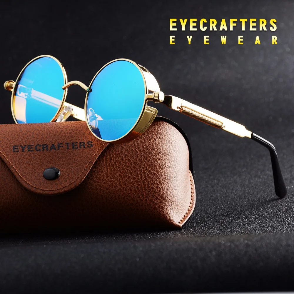 

Gold Round Polarized Sunglasses Gothic Steampunk Sunglasses Mens Womens Fashion Retro Vintage Shield Glasses Eyewear Blue 2020