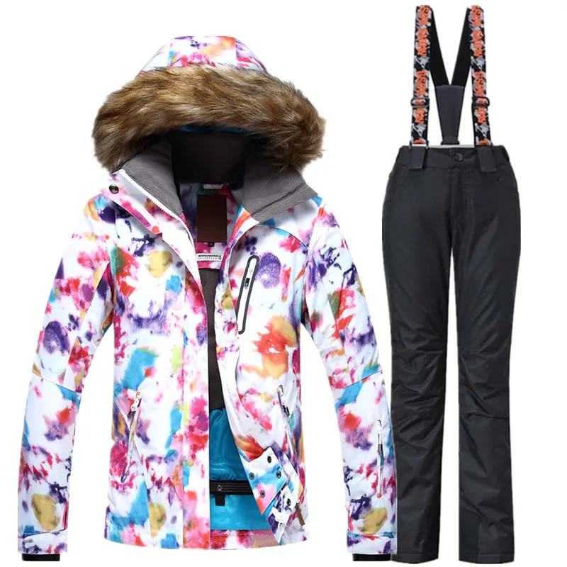 GSOU Зимний лыжный костюм для женщин лыжная куртка брюки Водонепроницаемая
