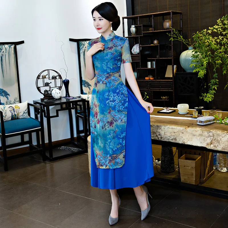 Китайское традиционное платье Вьетнам Aodai китайское длинное Cheongsam традиционные
