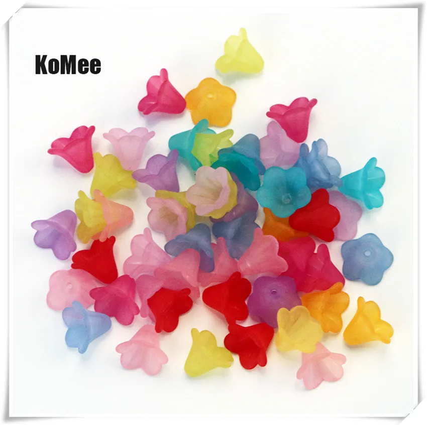 

100pcs/lot Colorful Frosted Acrylic Lily Flower Beads 10x14mm Acrylic Craft Bracelet DIY Beads For Jewelry Making Accessories