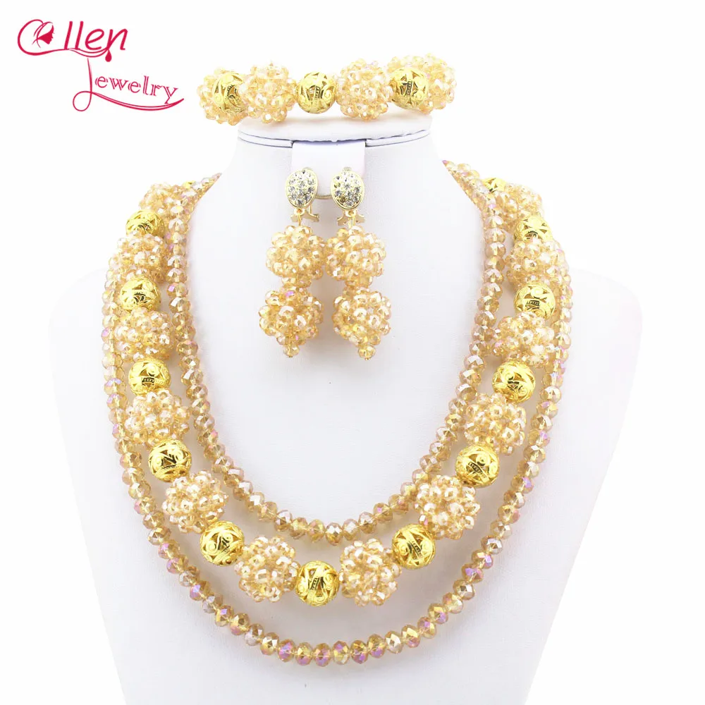 Magical women Crystal Beaded African beads Jewelry Set nigerian Wedding bridal beads Necklace jewelry set W9026