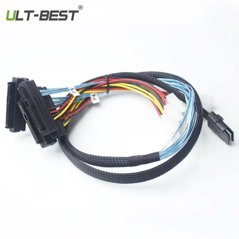 ULT-BEST Mini SAS 36Pin (SFF-8087) Хост штекер 4x 29 (SFF-8482) целевой женский с 4pin кабель питания 1 м |