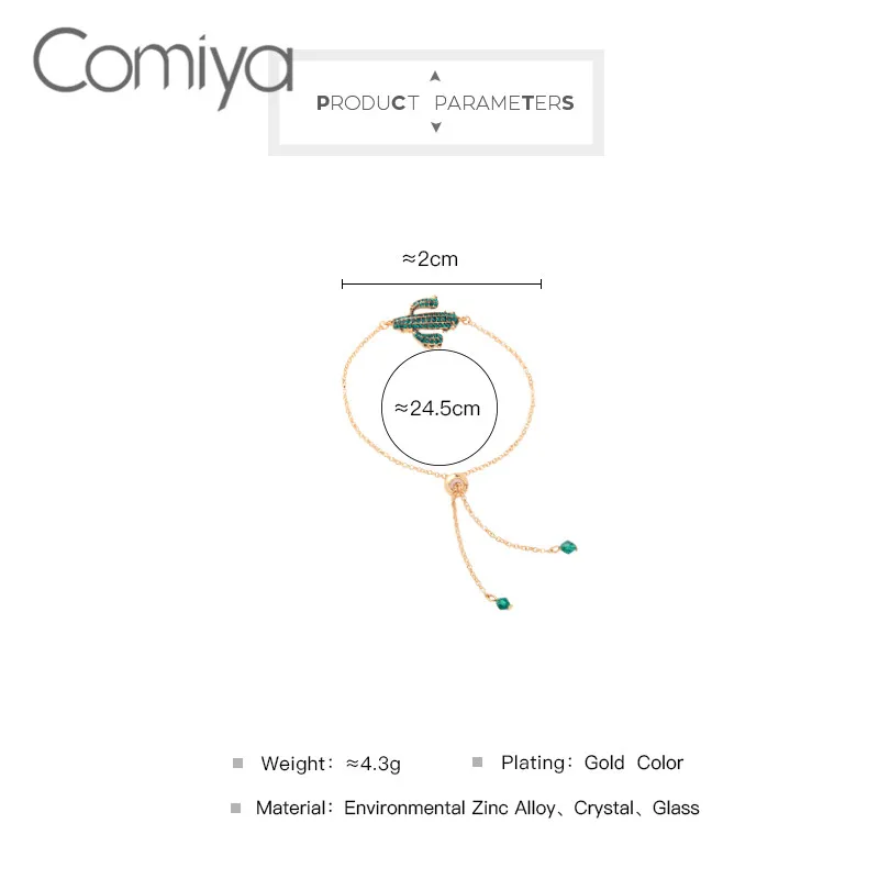 Comiya браслеты для женщин Золотой цвет Длинные звенья цепи Feminino стекло кулон кристалл кактус заявление Feminina браслет Mujer