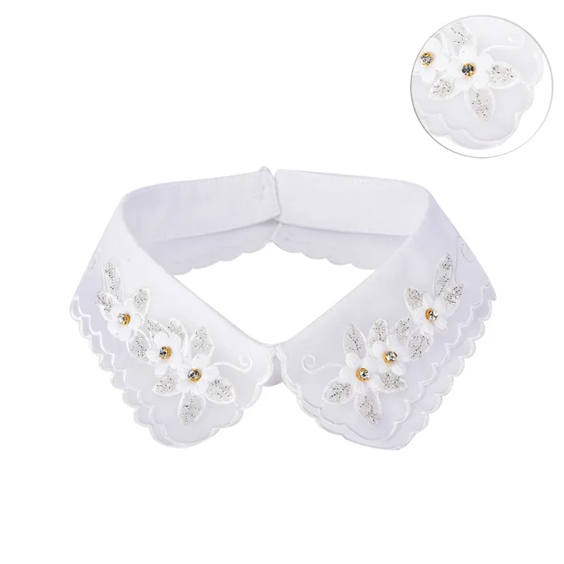 Lace Beaded Flower Necklace Choker All-Match Detachable Lapel False Collar Shirt Fake White Women Necklaces |