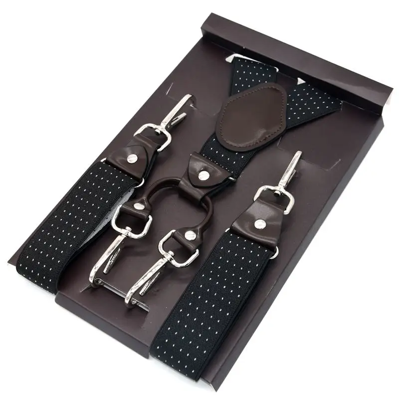 Black white dot Модные подтяжки, 3,5 см* 120 см, Spanex, Эластичные подтяжки, мужские ремни с пряжкой, y-образная спина, брюки, ремни, подарки на день отца MBD8501 - Цвет: Black white dot