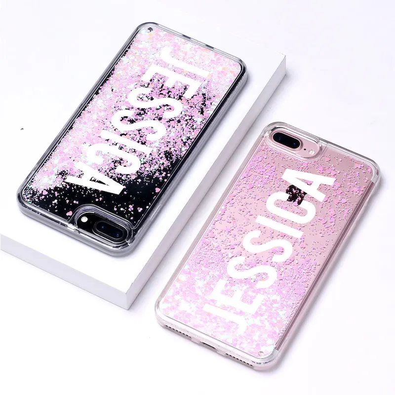 Font 1-Pink Glitter Индивидуальный жидкий Блестящий Серебряный Мягкий бампер чехол для телефона iPhone 11 Pro 6S XS XR Max 7 7Plus 8 8Plus X - Цвет: Font 1-Pink Glitter