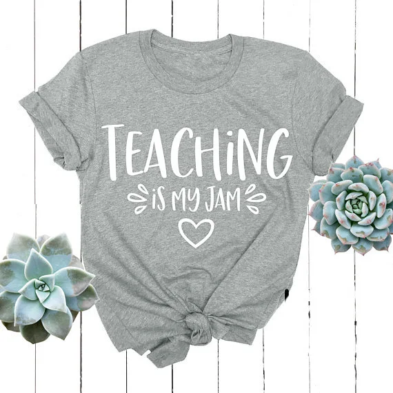

Skuggnas Teaching is My Jam Gray T-Shirt Funny Letter Casual Cotton Hipster Tee Shirt Tumblr grunge aesthetic harajuku tops