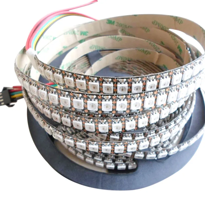 Фото 5mX SK9822 5050SMD RGB Цифровая гибкая светодиодная лента DC5V Вход 30/32/48/60/72/144LED/м ЧЕРНАЯ печатная плата №1