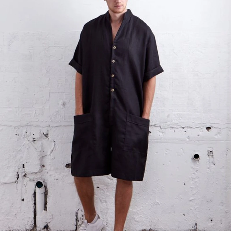 Мужской комбинезон CYSINCOS винтажный свободный хлопковый с рукавом три четверти на