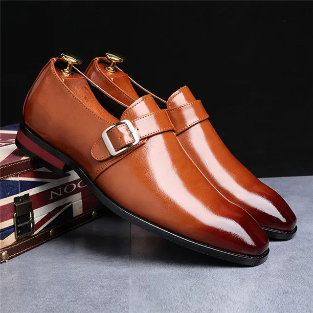 Brown Shoes Merkmak/Коллекция года; Классические однотонные оксфорды; модные мужские кожаные модельные туфли в британском стиле с застежкой; мужские повседневные деловые свадебные туфли на плоской подошве; большие размеры 38-48 - Цвет: Brown Shoes