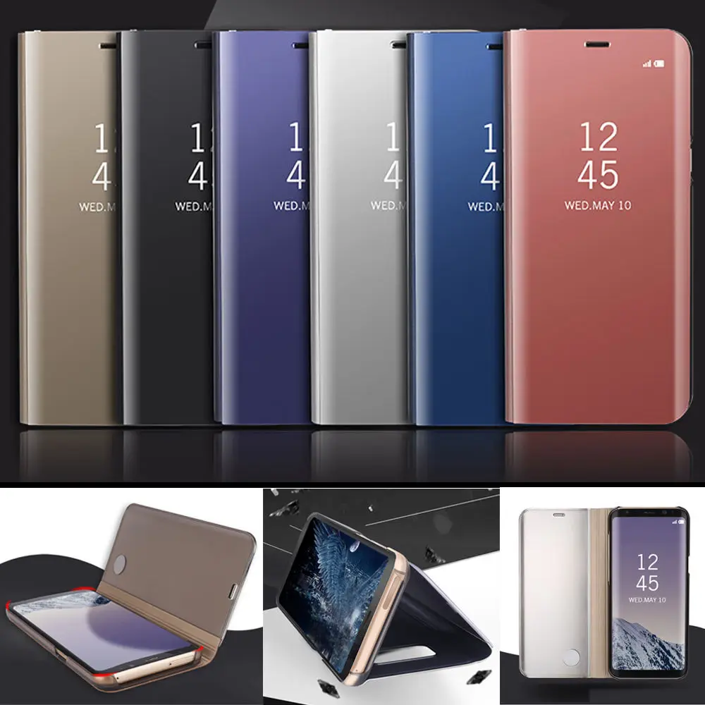 Прозрачный зеркальный чехол подставка для Samsung Galaxy A6 A8 2018 Plus J3 J5 J7 A3 A5 A7 2017 2016 S8 S9 S7