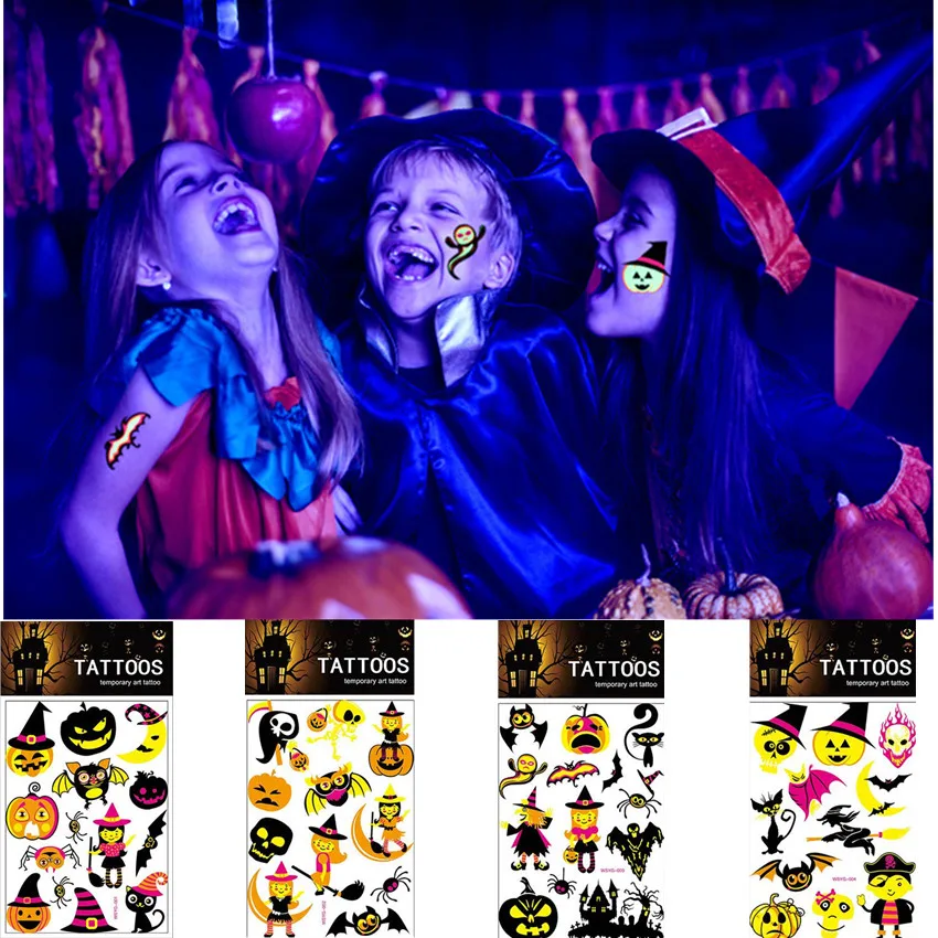 

1PC Kids Cartoon Animal Anime Tattoo Sticker Bar props Halloween Fluorescent Waterproof Environmentally Friendly Tattoo Stickers