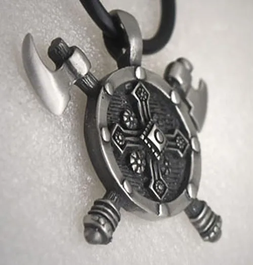 Viking Seal Barbarian Gladiator Medieval Double AXE Shield Silver Pewter Pendant | Украшения и аксессуары