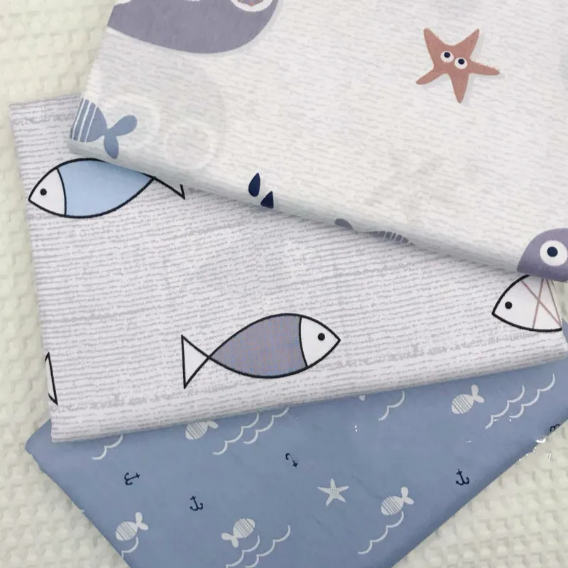 Хлопковая саржевая ткань с принтом рыбы хлопковая для самостоятельной сборки