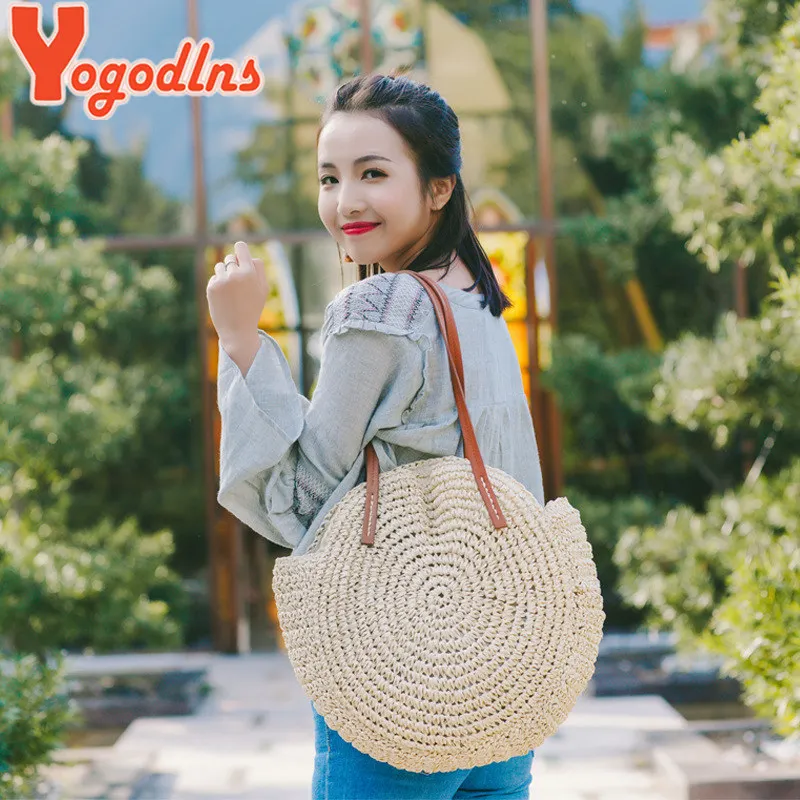 Yogodlns 2021 круглые соломенные сумки женская летняя сумка из ротанга простой стиль