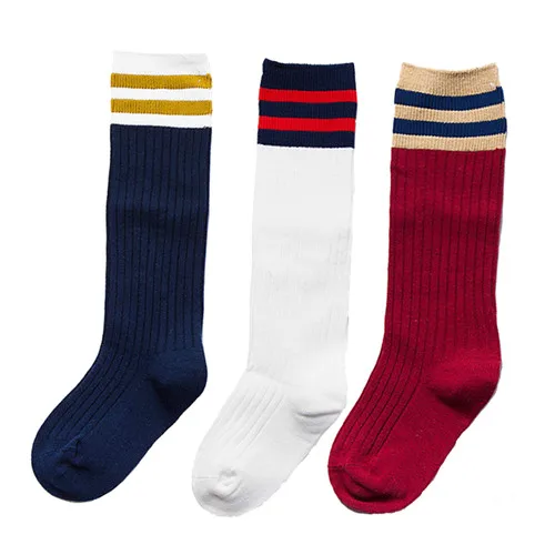 Navy White Red 3 пар/лот,носки для мальчика гольфы для девочек носки для девочек гольфы для девочек в школу гольфы длинные спортивные носки хлопок с полосатой пак - Цвет: Navy White Red
