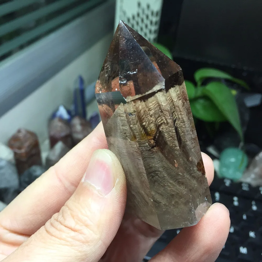 #HD1130(83g)Natural crystal ornaments smoky quartz flavor talisman feng shui white mountain hierarchical details wand decoration | Дом и сад