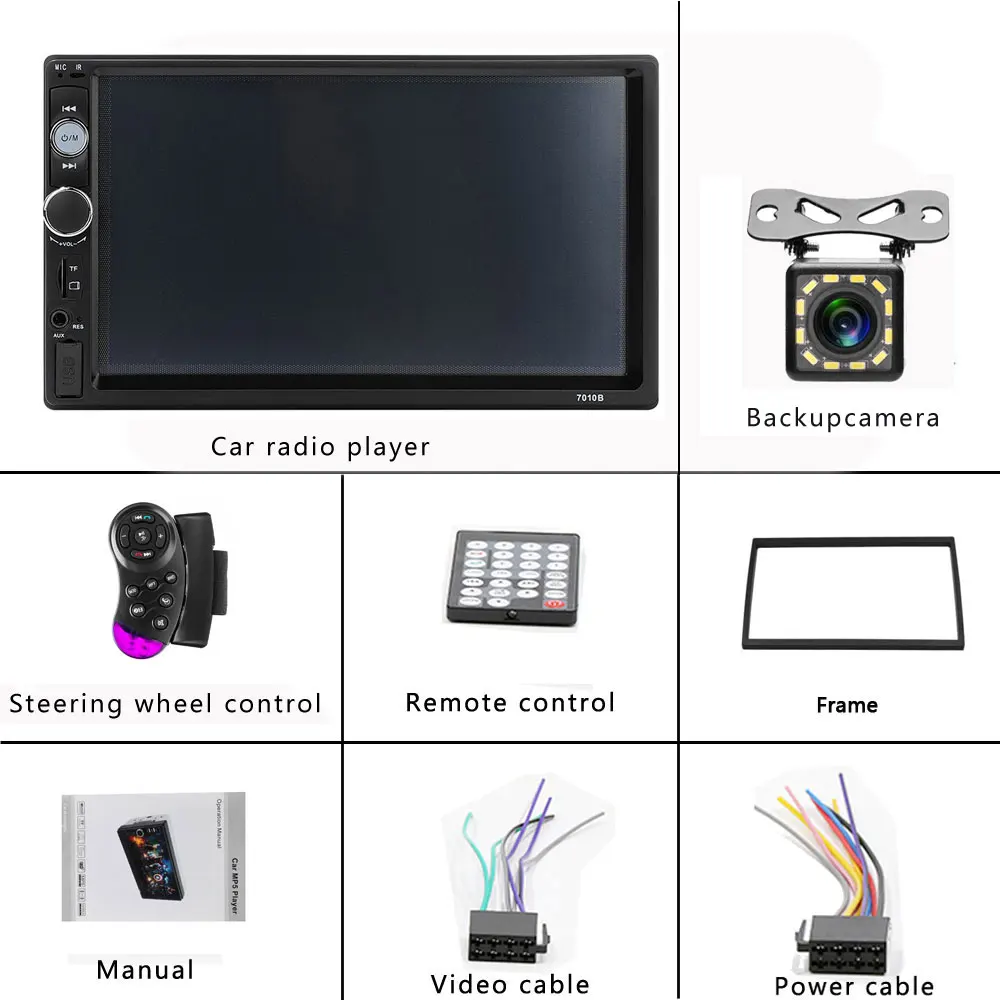 With 12 LED Camera Podofo Авторадио 2 Din " ЖК сенсорный экран Автомагнитола bluetooth Мультимедиа Авто аудио стерео Зеркало Ссылка рулевое колесо управление - Цвет: With 12 LED Camera