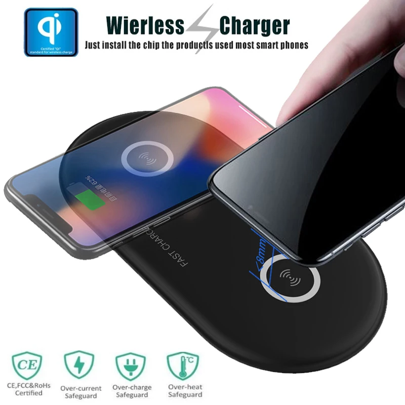 2 в 1 двойное Беспроводное зарядное устройство QI быстрая зарядка для iPhone 8 10 X Samsung