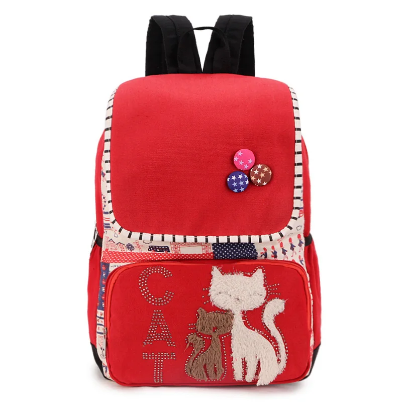 Женский милый кот рюкзак холщовые рюкзаки Kawaii школьная сумка для подростков