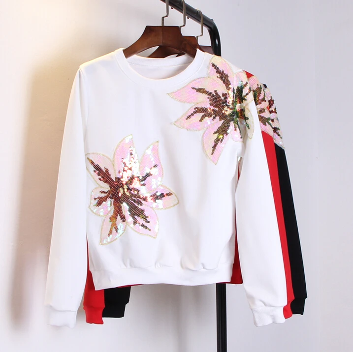 Вышитая нашивка с блестками для одежды большая Цветочная вышитая сделай сам