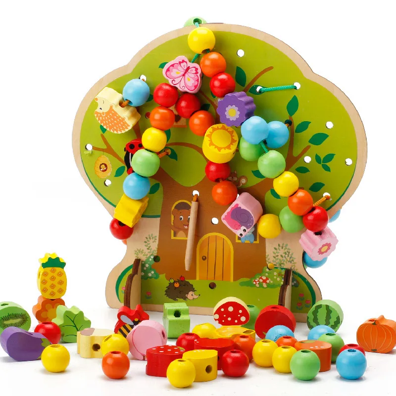 

Montessori Learning Education Sweet Beaded beadsToys Cartoon Fruit Tree Wooden Toy Educational Accounts Kids Birthday Gift M89