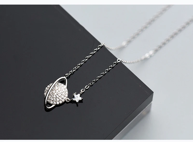 Herwish Дизайн Блестящая планета Подвеска Ожерелье s Bling серебро 925 ювелирные изделия Вселенная женская галактика звезда цепочка Ожерелье
