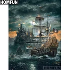 Алмазная живопись HOMFUN A01632, полноразмернаякруглая 5D картина череп, пиратский корабль, вышивка крестиком, домашний декор сделай сам