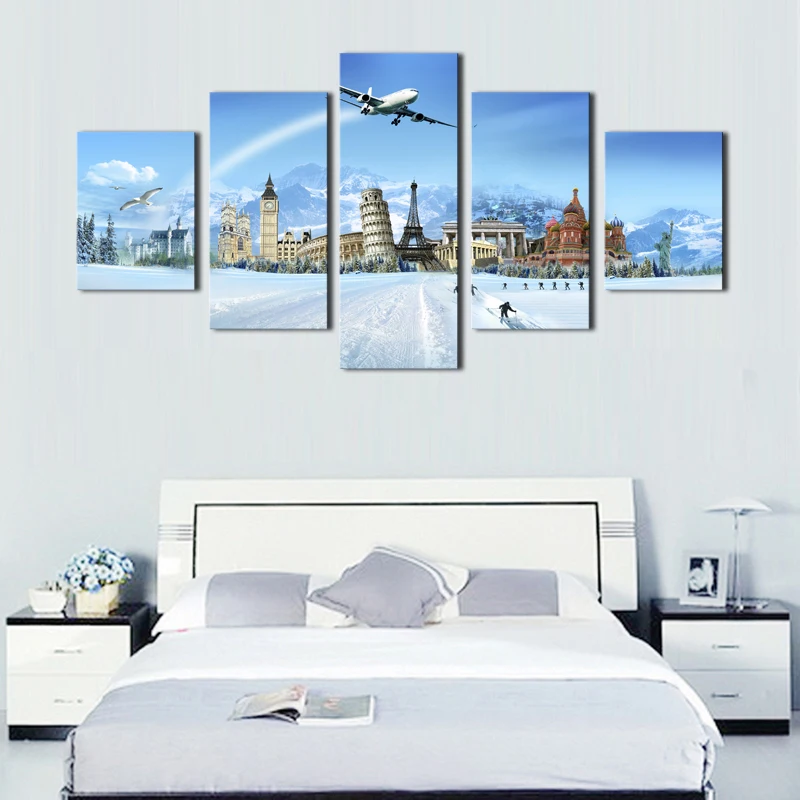 

Unframed 5 Panels The World Famous Buildings Print Painting Modern Canvas Wall Art for Wall Decor Home Decoration Artwork