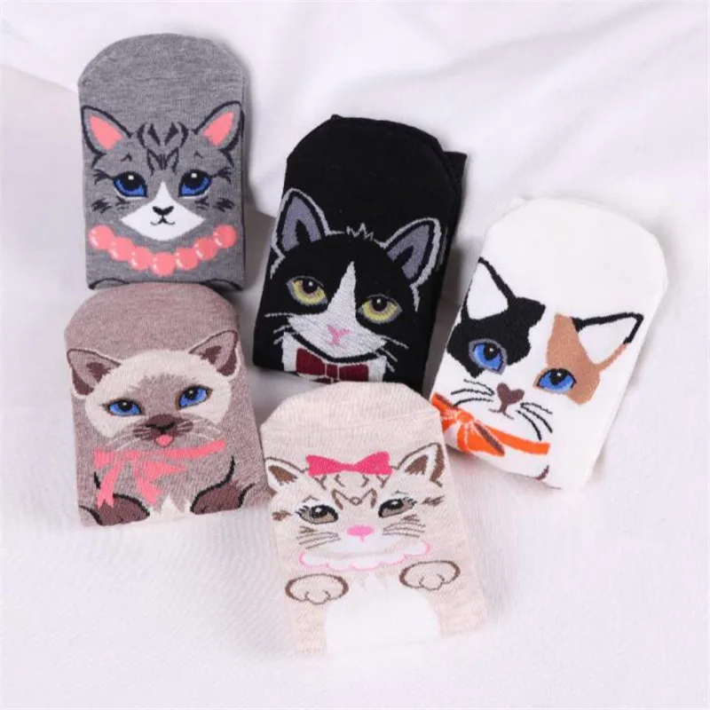 MYORED 5pairs women's lot short socks cartoon animal for girls lady casual dress cotton gift sock Calcetines de dibujos animados | Женская