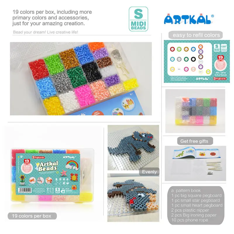 9500 шт бисер artkal 19 видов цветов и 3 pegboards Diy Забавные развивающие игрушки Perler Хама