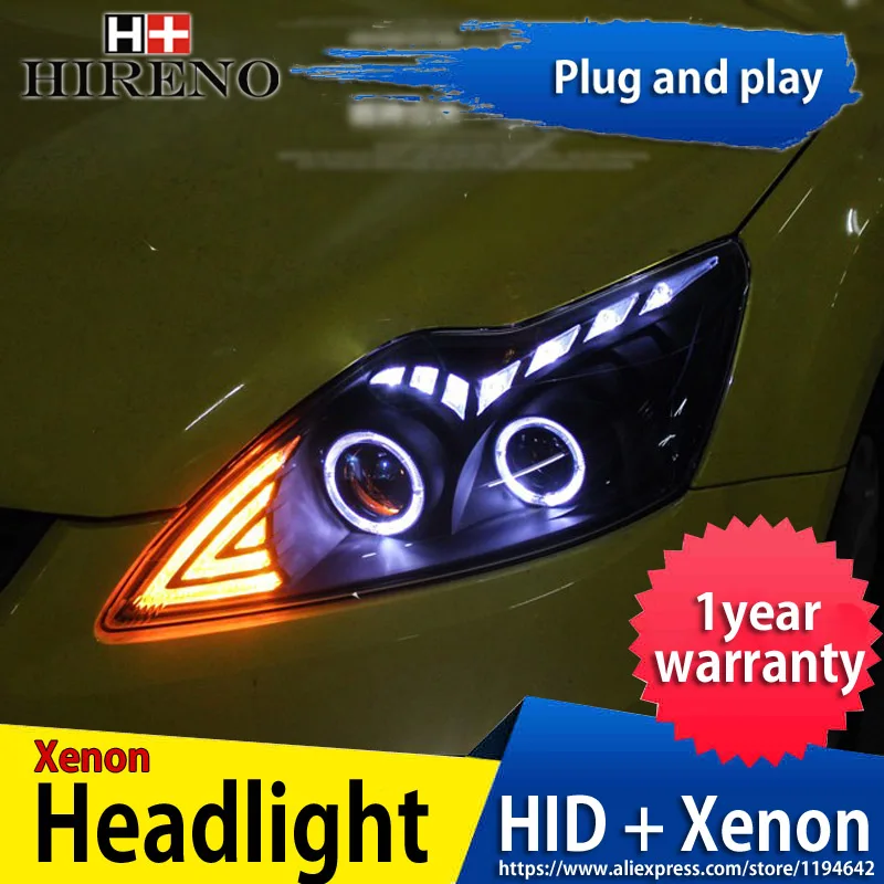 Hireno налобный фонарь для 2009 2012 Ford Focus Автомобильные фары в сборе светодиодный DRL