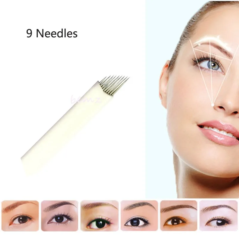 Тату иглы для губ 10 шт. 9 пин Перманентный макияж тату бровей микроблейдинг 3D