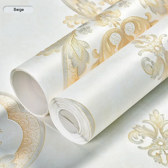 Beige Современный Ретро Европейский Стиль Дамасская Нетканая настенная бумага 3D тисненая настенная бумага в рулонах спальня гостиная диван ТВ фон Декор - Цвет: Beige