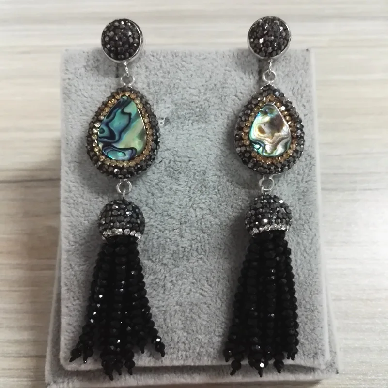 Серьги подвески в стиле бохо с голубыми ракушками и кисточками|jewelry sets for women|jewelry