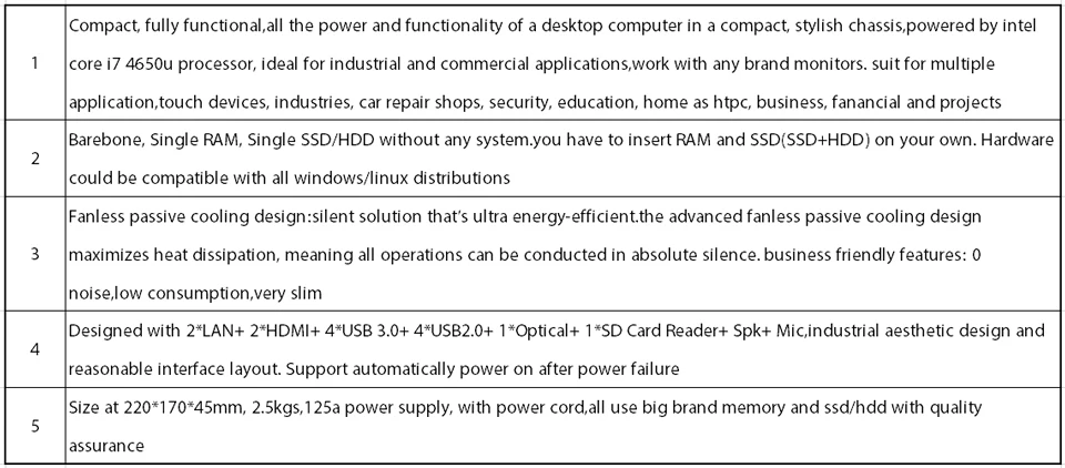 Безвентиляторный мини-ПК, настольный компьютер, Windows 10/Ubuntu, Intel Core I7 4650U, [HUNSN BM02L],(2HD/2LAN/4USB3. 0/4USB2. 0/WiFi
