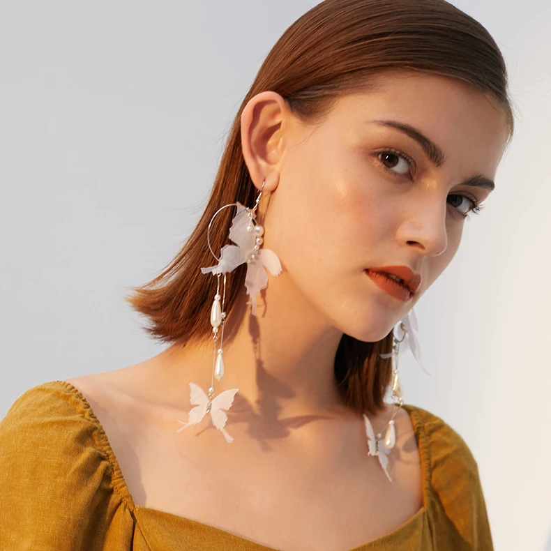Женские Висячие серьги-капли Преувеличенные Твердые бабочки искусственный