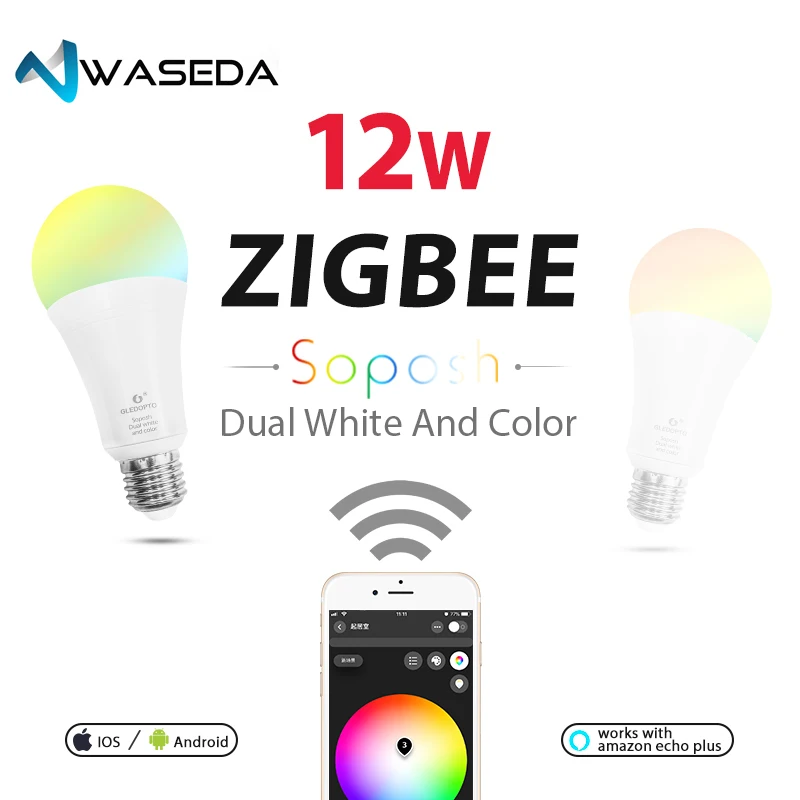 Васеда двойной белый и цвет 12 Вт светодиодная лампочка ZigBee RGB свет ww/cw AC100 240V ZIBEE ZLL
