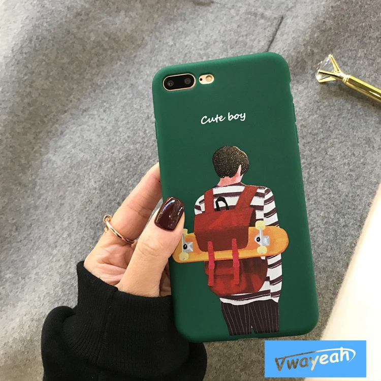 Ins Hot Lovers Student Pretty Girl Cute Boy Schoolbag Skateboard Personality Japan Korea Case For iPhone x 10 6 6s 7 8 Plus | Мобильные
