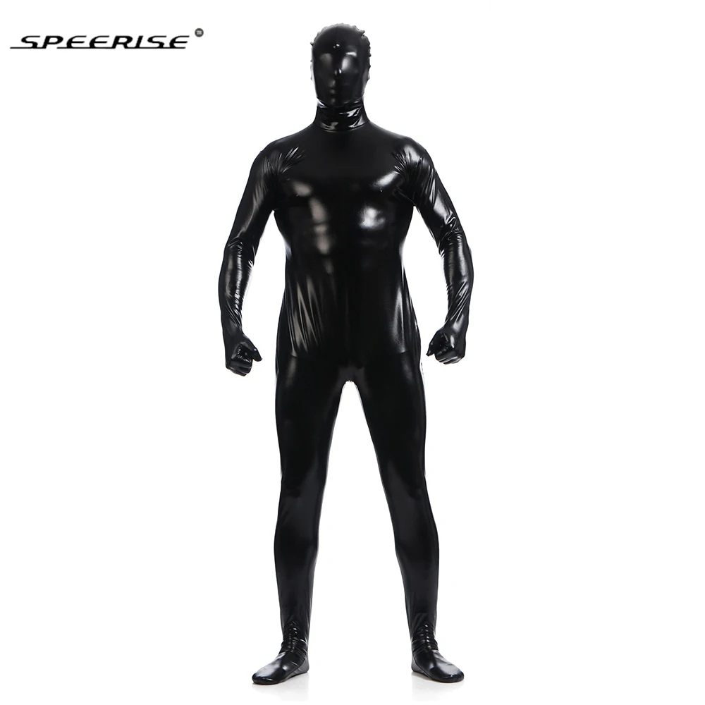 SPEERISE женский блестящий черный металлик Zentai косплей костюм Мужской