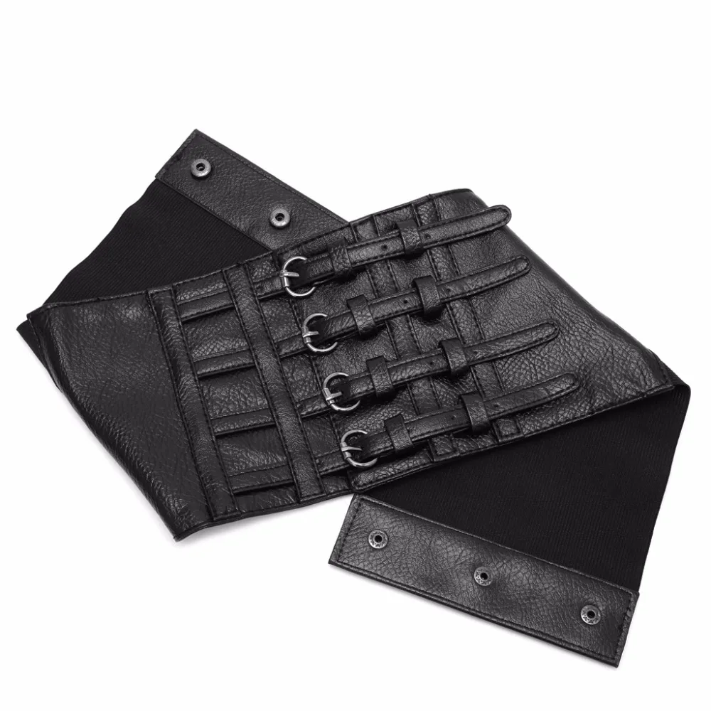 Retro Design Lady's Adjustable Slim Faux Leather Body Waist Shape 2-Way Closing Wide Elastic Belt Stretch Waistband Black | Аксессуары