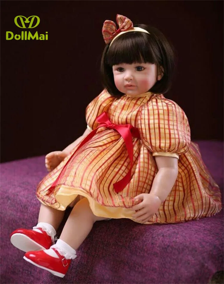 Силиконовые виниловые куклы 60 см Кукла Новорожденный ребенок коричневые длинные