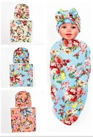 2017 new kids swaddle blanket and bowknot floral hat cap set flower bud blanket girls photography props muslin swaddle wrap
