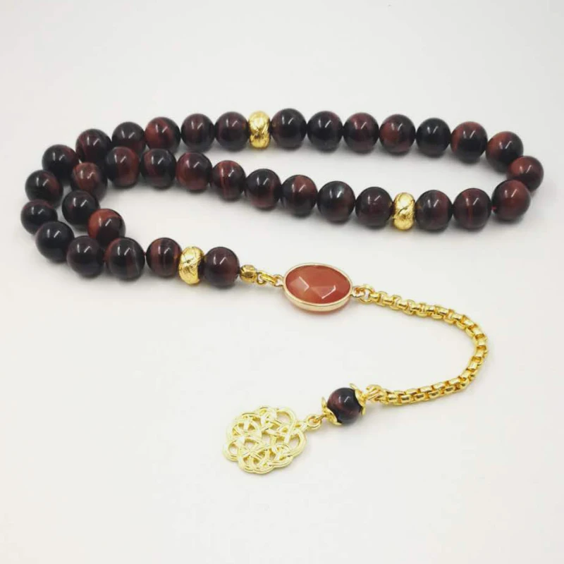 Фото Натуральный камень с красным тигровым глазом tasbih allah 33 45 66 99 исламские Четки Молитва 2019New стиль мусульманский красивый подарок браслеты №1
