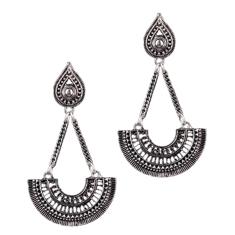 Нильсен Новый Ретро Национальный ветер длинный кулон Серьги полукруглый полые